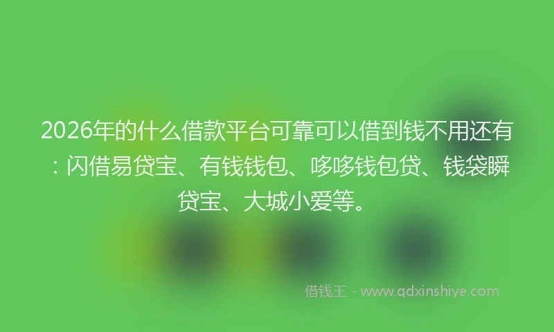 2026年的什么借款平台可靠可以借到钱不用还有:闪借易贷宝、有钱钱包、哆哆钱包贷、钱袋瞬贷宝、大城小爱等。