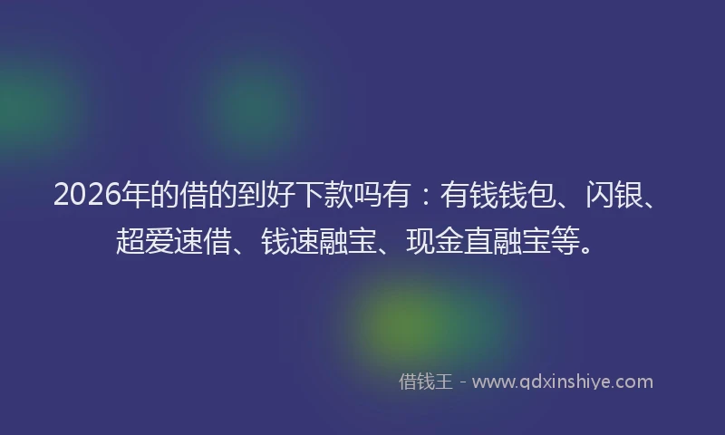 2026年的借的到好下款吗有:有钱钱包、闪银、超爱速借、钱速融宝、现金直融宝等。