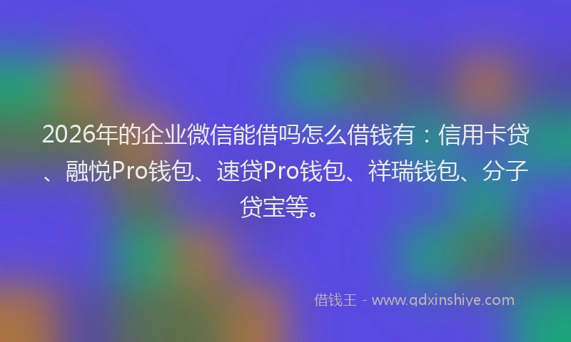 2026年的企业微信能借吗怎么借钱有:信用卡贷、融悦Pro钱包、速贷Pro钱包、祥瑞钱包、分子贷宝等。