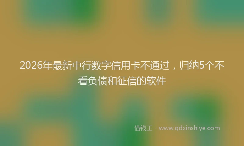 2026年最新中行数字信用卡不通过，归纳5个不看负债和征信的软件