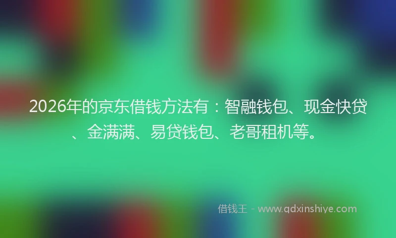 2026年的京东借钱方法有：智融钱包、现金快贷、金满满、易贷钱包、老哥租机等。