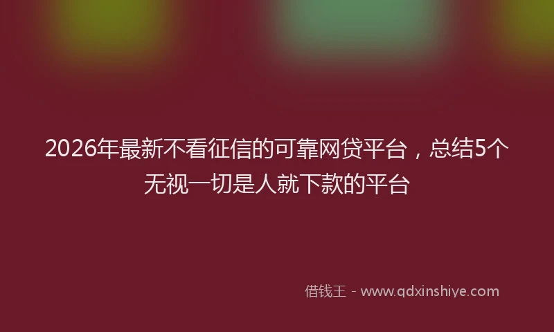 2026年最新不看征信的可靠网贷平台,总结5个无视一切是人就下款的平台