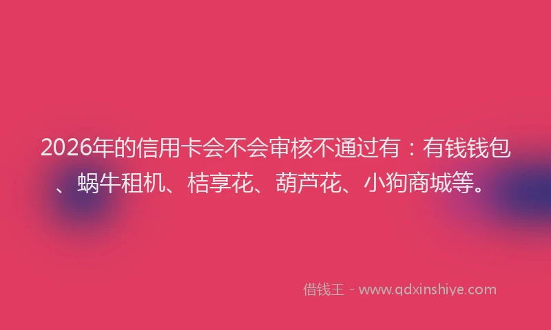 2026年的信用卡会不会审核不通过有：有钱钱包、蜗牛租机、桔享花、葫芦花、小狗商城等。