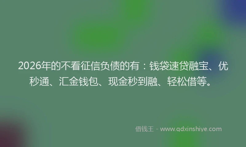2026年的不看征信负债的有:钱袋速贷融宝、优秒通、汇金钱包、现金秒到融、轻松借等。