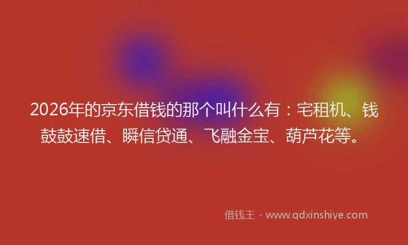 2026年的京东借钱的那个叫什么有:宅租机、钱鼓鼓速借、瞬信贷通、飞融金宝、葫芦花等。
