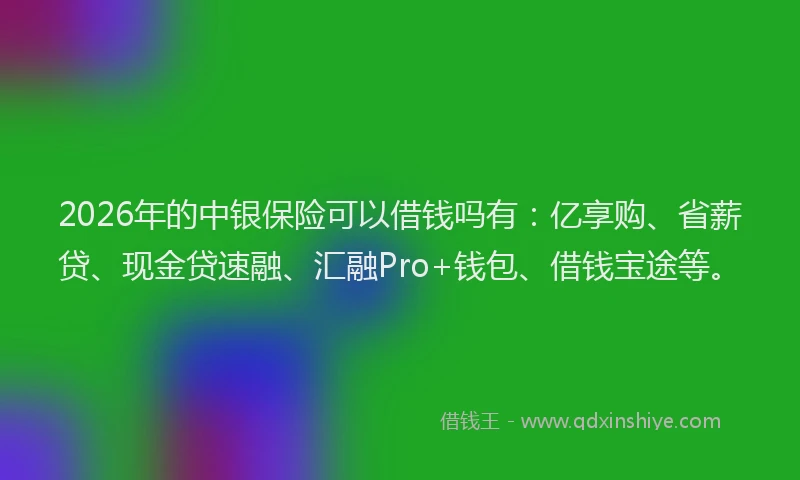 2026年的中银保险可以借钱吗有：亿享购、省薪贷、现金贷速融、汇融Pro+钱包、借钱宝途等。