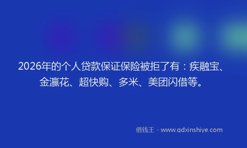 2026年的个人贷款保证保险被拒了有：疾融宝、金瀛花、超快购、多米、美团闪借等。
