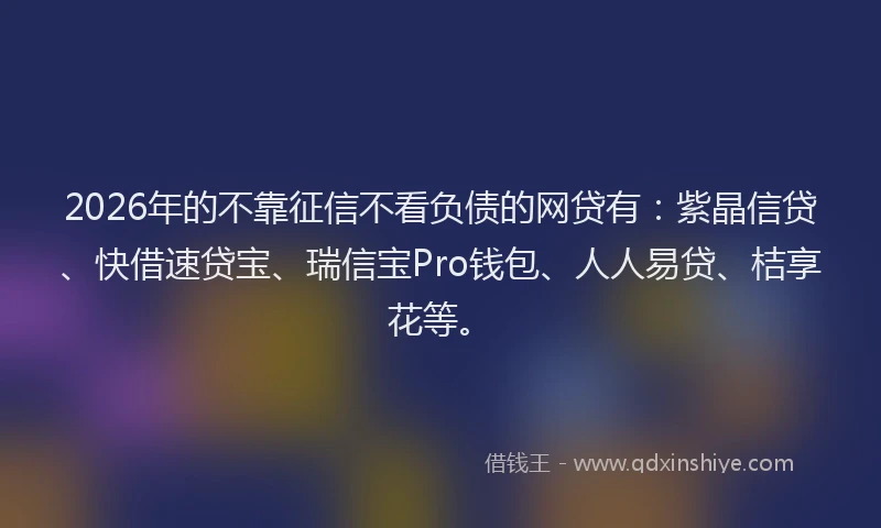 2026年的不靠征信不看负债的网贷有:紫晶信贷、快借速贷宝、瑞信宝Pro钱包、人人易贷、桔享花等。