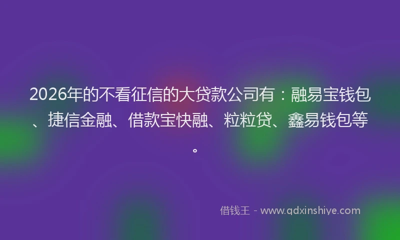 2026年的不看征信的大贷款公司有:融易宝钱包、捷信金融、借款宝快融、粒粒贷、鑫易钱包等。