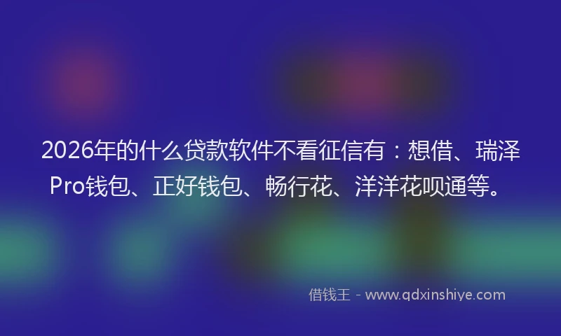 2026年的什么贷款软件不看征信有：想借、瑞泽Pro钱包、正好钱包、畅行花、洋洋花呗通等。