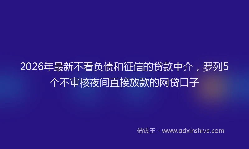 2026年最新不看负债和征信的贷款中介，罗列5个不审核夜间直接放款的网贷口子