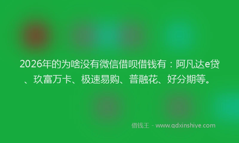2026年的为啥没有微信借呗借钱有：阿凡达e贷、玖富万卡、极速易购、普融花、好分期等。