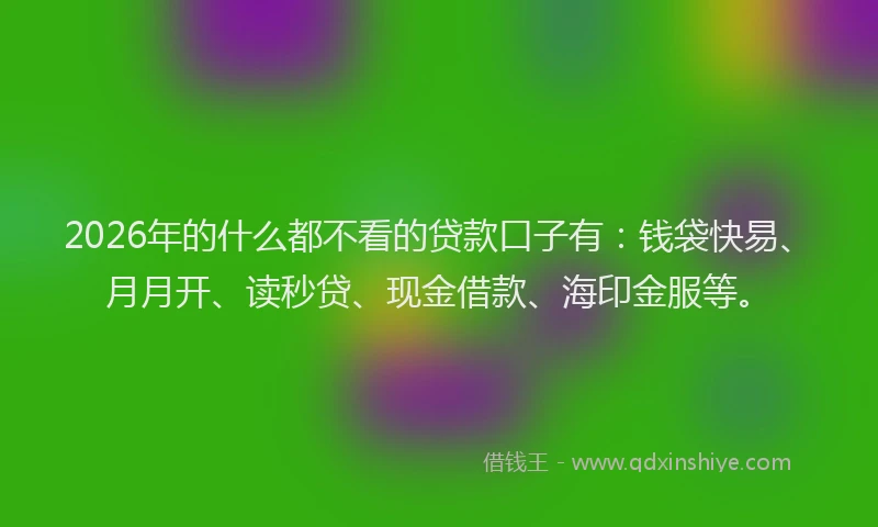 2026年的什么都不看的贷款口子有:钱袋快易、月月开、读秒贷、现金借款、海印金服等。