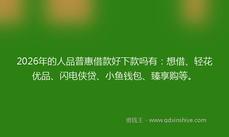 2026年的人品普惠借款好下款吗有：想借、轻花优品、闪电侠贷、小鱼钱包、臻享购等。