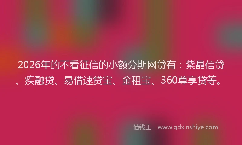 2026年的不看征信的小额分期网贷有：紫晶信贷、疾融贷、易借速贷宝、金租宝、360尊享贷等。