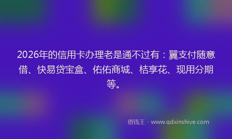 2026年的信用卡办理老是通不过有：翼支付随意借、快易贷宝盒、佑佑商城、桔享花、现用分期等。