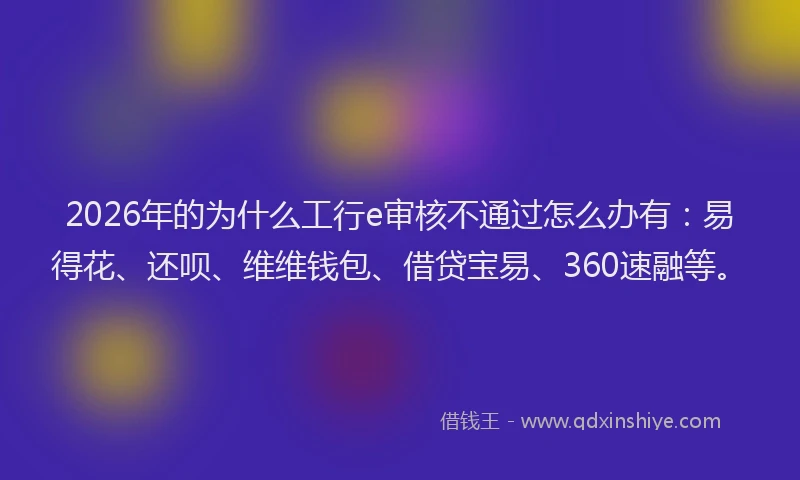 2026年的为什么工行e审核不通过怎么办有:易得花、还呗、维维钱包、借贷宝易、360速融等。