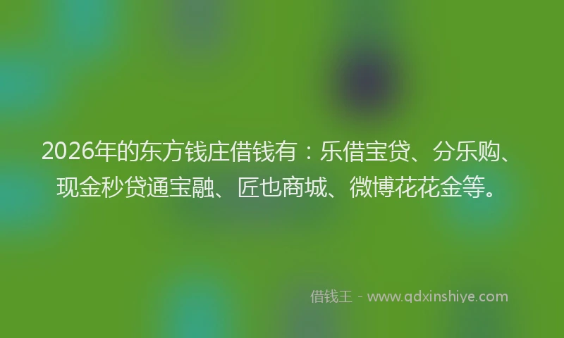 2026年的东方钱庄借钱有：乐借宝贷、分乐购、现金秒贷通宝融、匠也商城、微博花花金等。