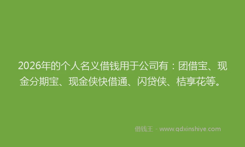2026年的个人名义借钱用于公司有：团借宝、现金分期宝、现金侠快借通、闪贷侠、桔享花等。
