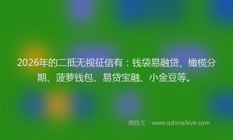 2026年的二抵无视征信有:钱袋易融贷、橄榄分期、菠萝钱包、易贷宝融、小金豆等。