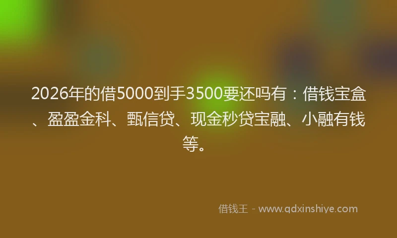 2026年的借5000到手3500要还吗有：借钱宝盒、盈盈金科、甄信贷、现金秒贷宝融、小融有钱等。