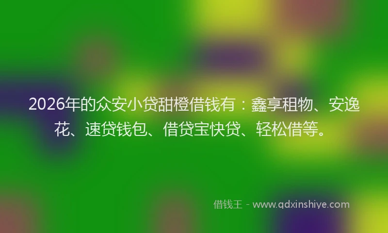 2026年的众安小贷甜橙借钱有:鑫享租物、安逸花、速贷钱包、借贷宝快贷、轻松借等。
