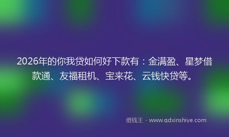 2026年的你我贷如何好下款有:金满盈、星梦借款通、友福租机、宝来花、云钱快贷等。