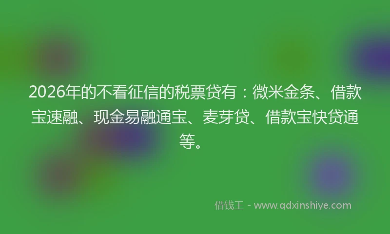 2026年的不看征信的税票贷有：微米金条、借款宝速融、现金易融通宝、麦芽贷、借款宝快贷通等。