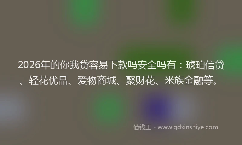 2026年的你我贷容易下款吗安全吗有：琥珀信贷、轻花优品、爱物商城、聚财花、米族金融等。