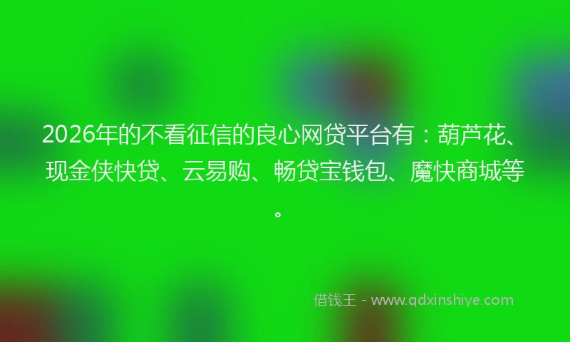 2026年的不看征信的良心网贷平台有:葫芦花、现金侠快贷、云易购、畅贷宝钱包、魔快商城等。