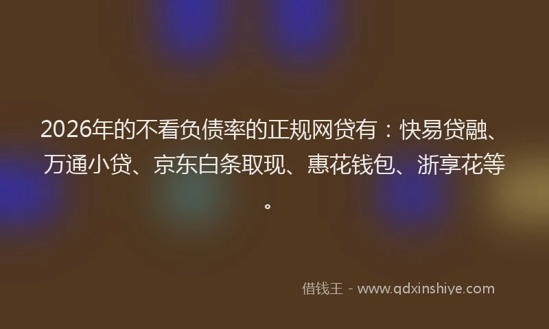 2026年的不看负债率的正规网贷有：快易贷融、万通小贷、京东白条取现、惠花钱包、浙享花等。