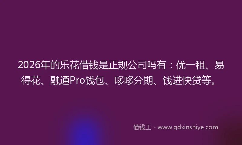 2026年的乐花借钱是正规公司吗有：优一租、易得花、融通Pro钱包、哆哆分期、钱进快贷等。