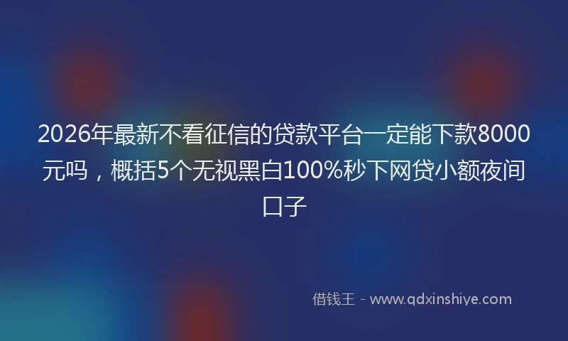 2026年最新不看征信的贷款平台一定能下款8000元吗，概括5个无视黑白100%秒下网贷小额夜间口子