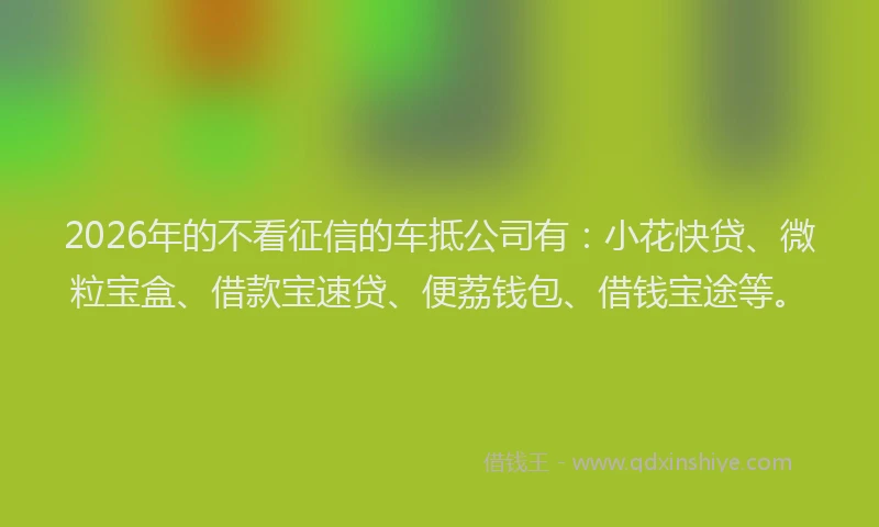 2026年的不看征信的车抵公司有：小花快贷、微粒宝盒、借款宝速贷、便荔钱包、借钱宝途等。