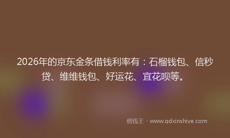 2026年的京东金条借钱利率有：石榴钱包、信秒贷、维维钱包、好运花、宜花呗等。