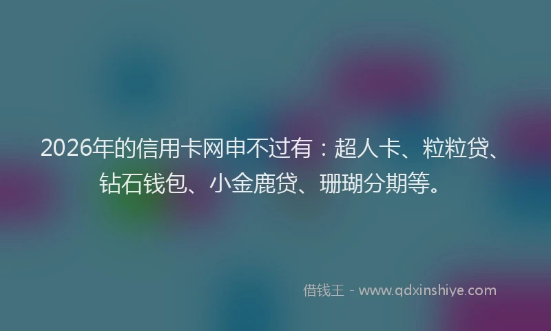 2026年的信用卡网申不过有：超人卡、粒粒贷、钻石钱包、小金鹿贷、珊瑚分期等。