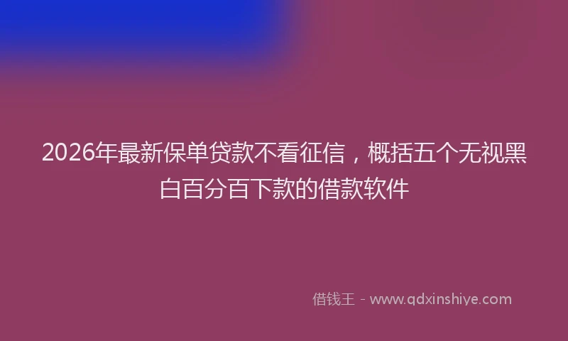 2026年最新保单贷款不看征信，概括五个无视黑白百分百下款的借款软件