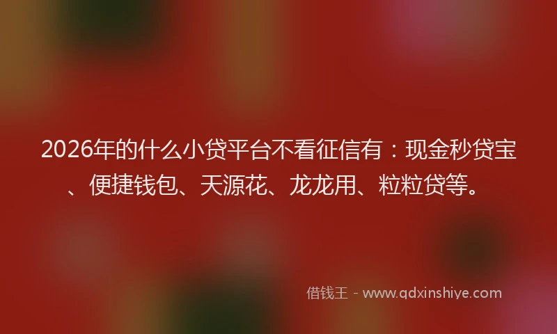 2026年的什么小贷平台不看征信有：现金秒贷宝、便捷钱包、天源花、龙龙用、粒粒贷等。
