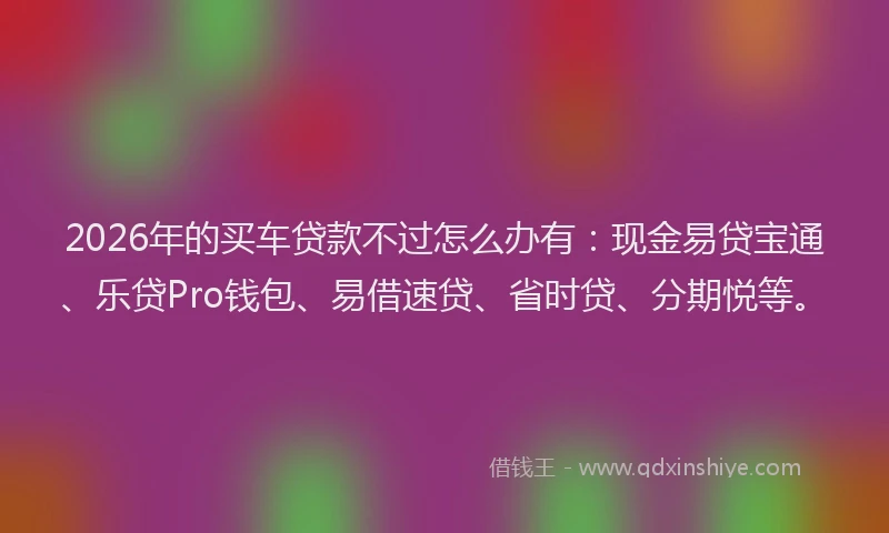 2026年的买车贷款不过怎么办有:现金易贷宝通、乐贷Pro钱包、易借速贷、省时贷、分期悦等。