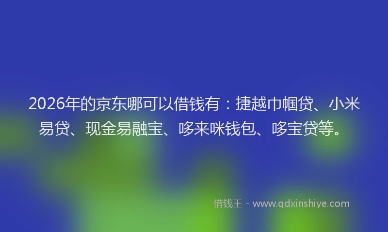 2026年的京东哪可以借钱有:捷越巾帼贷、小米易贷、现金易融宝、哆来咪钱包、哆宝贷等。