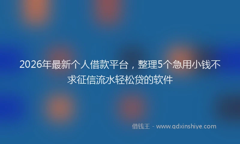 2026年最新个人借款平台,整理5个急用小钱不求征信流水轻松贷的软件