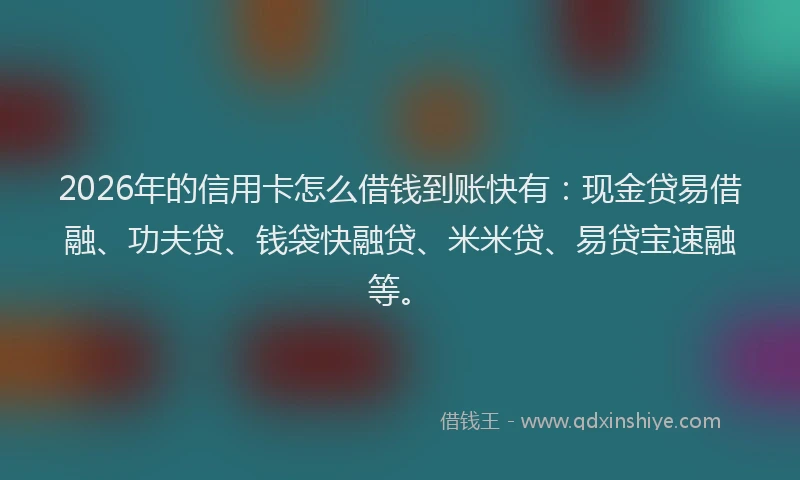 2026年的信用卡怎么借钱到账快有:现金贷易借融、功夫贷、钱袋快融贷、米米贷、易贷宝速融等。