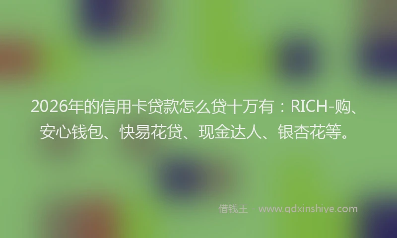 2026年的信用卡贷款怎么贷十万有：RICH-购、安心钱包、快易花贷、现金达人、银杏花等。