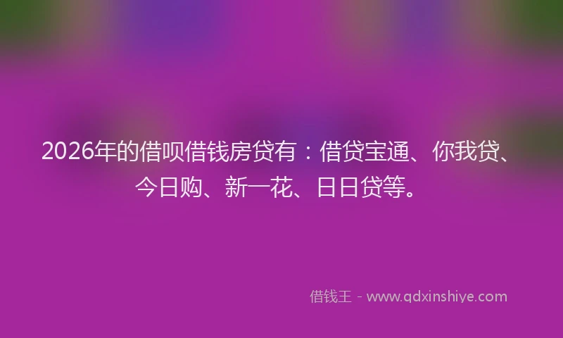 2026年的借呗借钱房贷有：借贷宝通、你我贷、今日购、新一花、日日贷等。