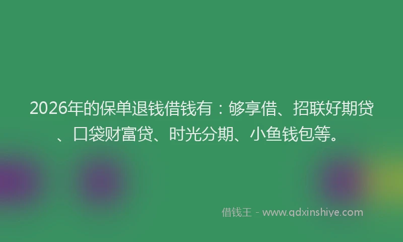 2026年的保单退钱借钱有:够享借、招联好期贷、口袋财富贷、时光分期、小鱼钱包等。