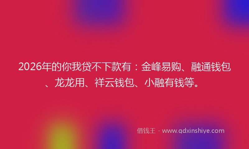 2026年的你我贷不下款有:金峰易购、融通钱包、龙龙用、祥云钱包、小融有钱等。