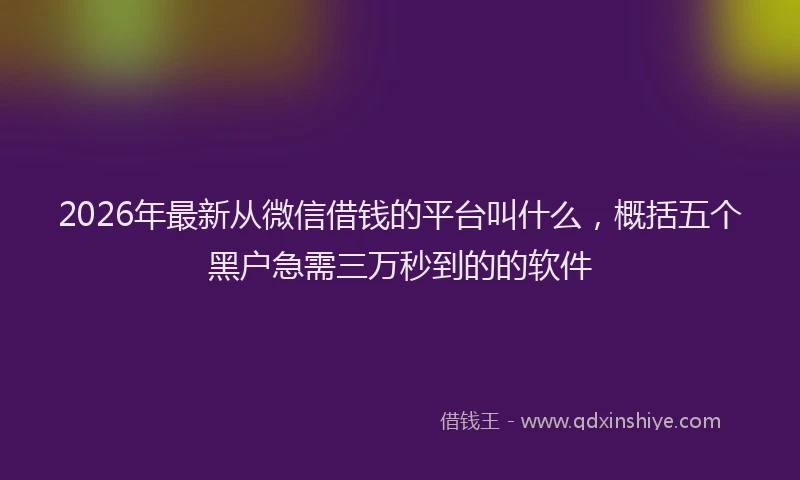 2026年最新从微信借钱的平台叫什么,概括五个黑户急需三万秒到的的软件