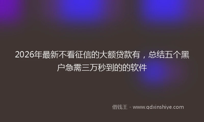 2026年最新不看征信的大额贷款有，总结五个黑户急需三万秒到的的软件