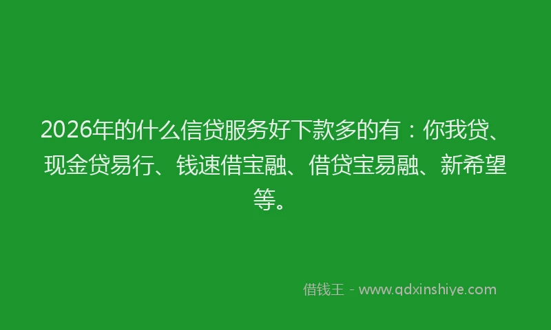 2026年的什么信贷服务好下款多的有:你我贷、现金贷易行、钱速借宝融、借贷宝易融、新希望等。