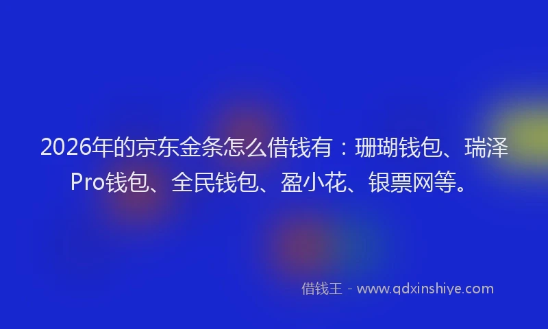 2026年的京东金条怎么借钱有：珊瑚钱包、瑞泽Pro钱包、全民钱包、盈小花、银票网等。